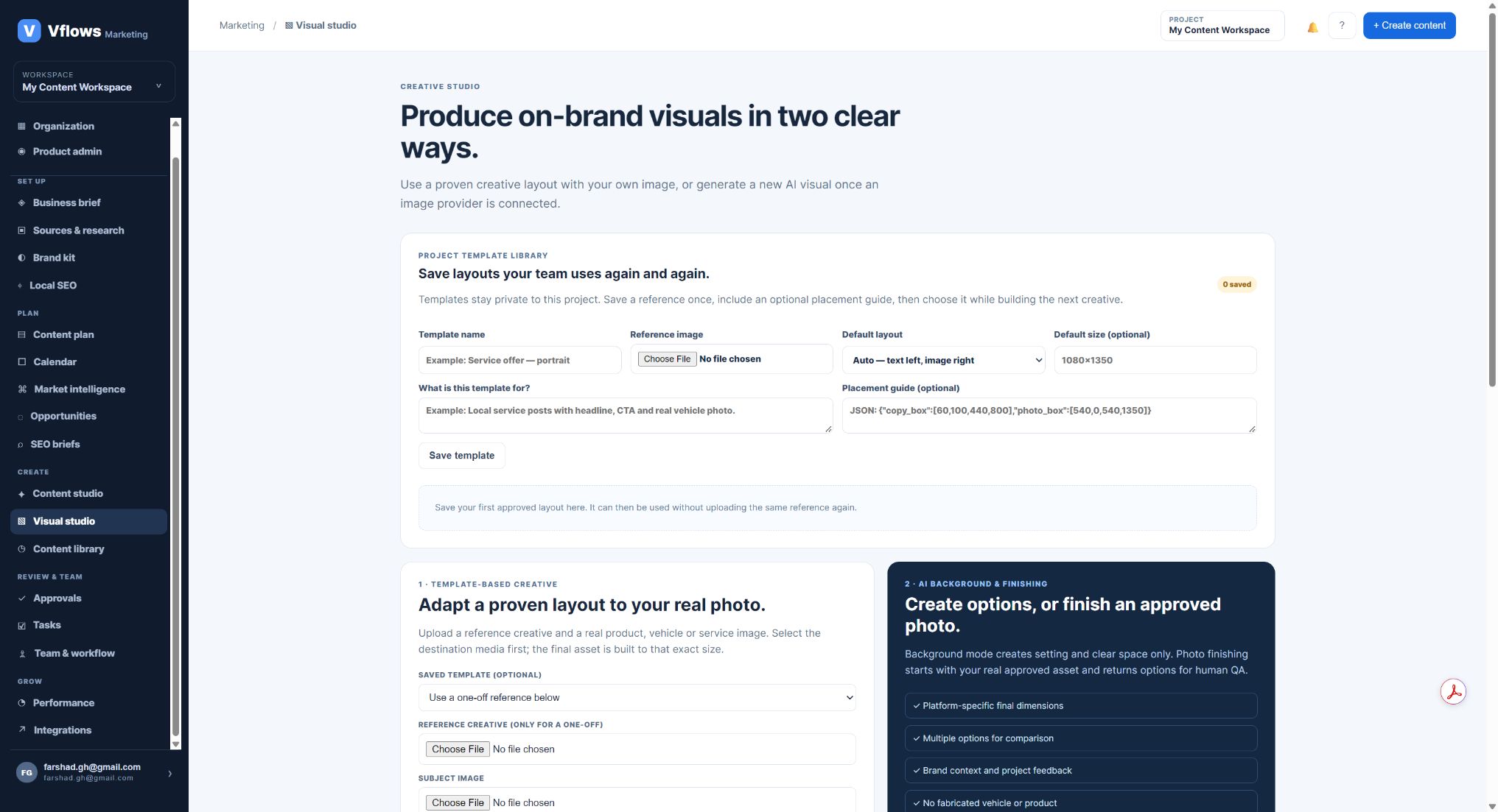 Real VFlows Marketing Visual Studio with reusable templates and image creation controls