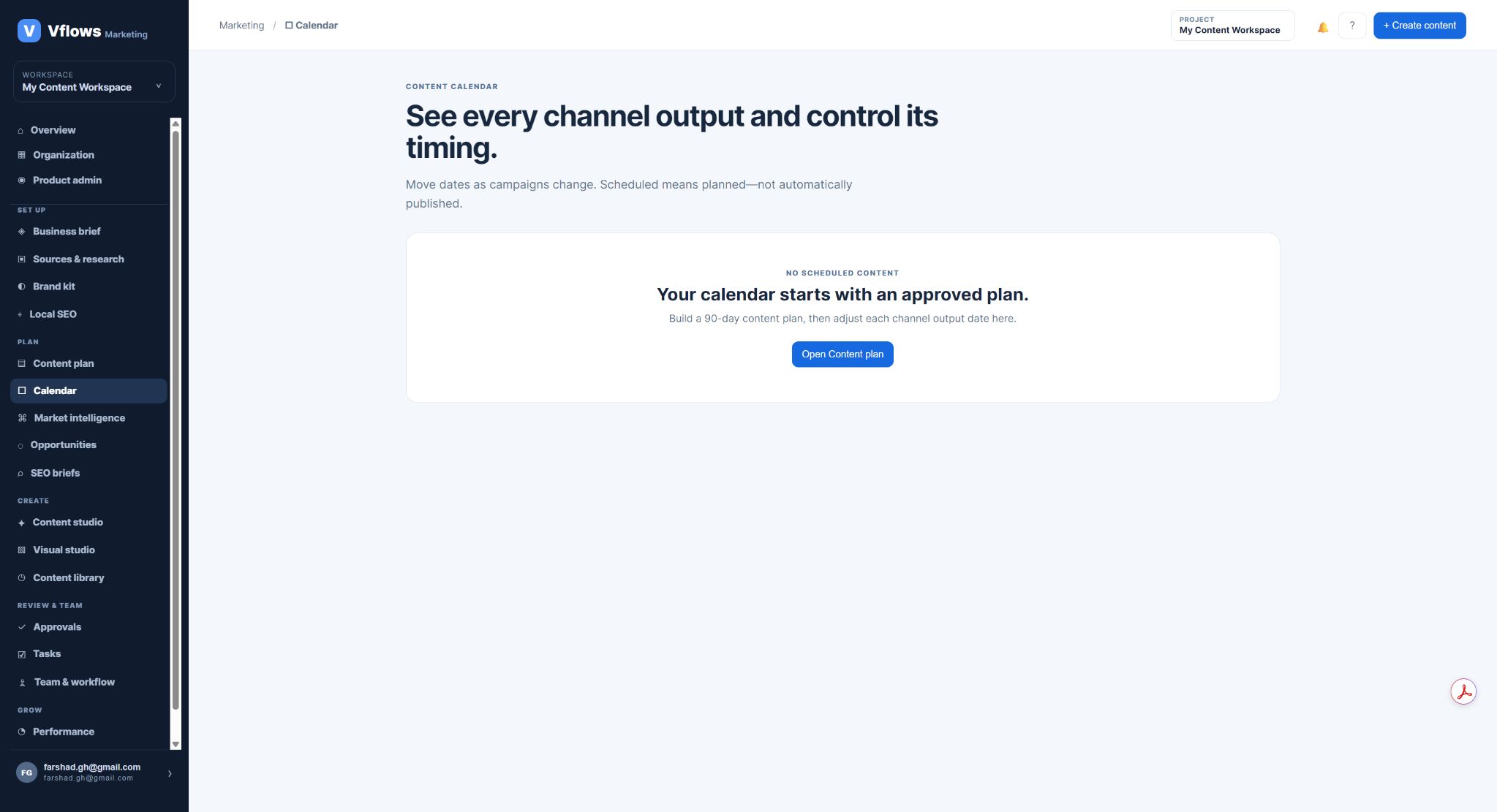 VFlows Marketing Content OS publishing calendar