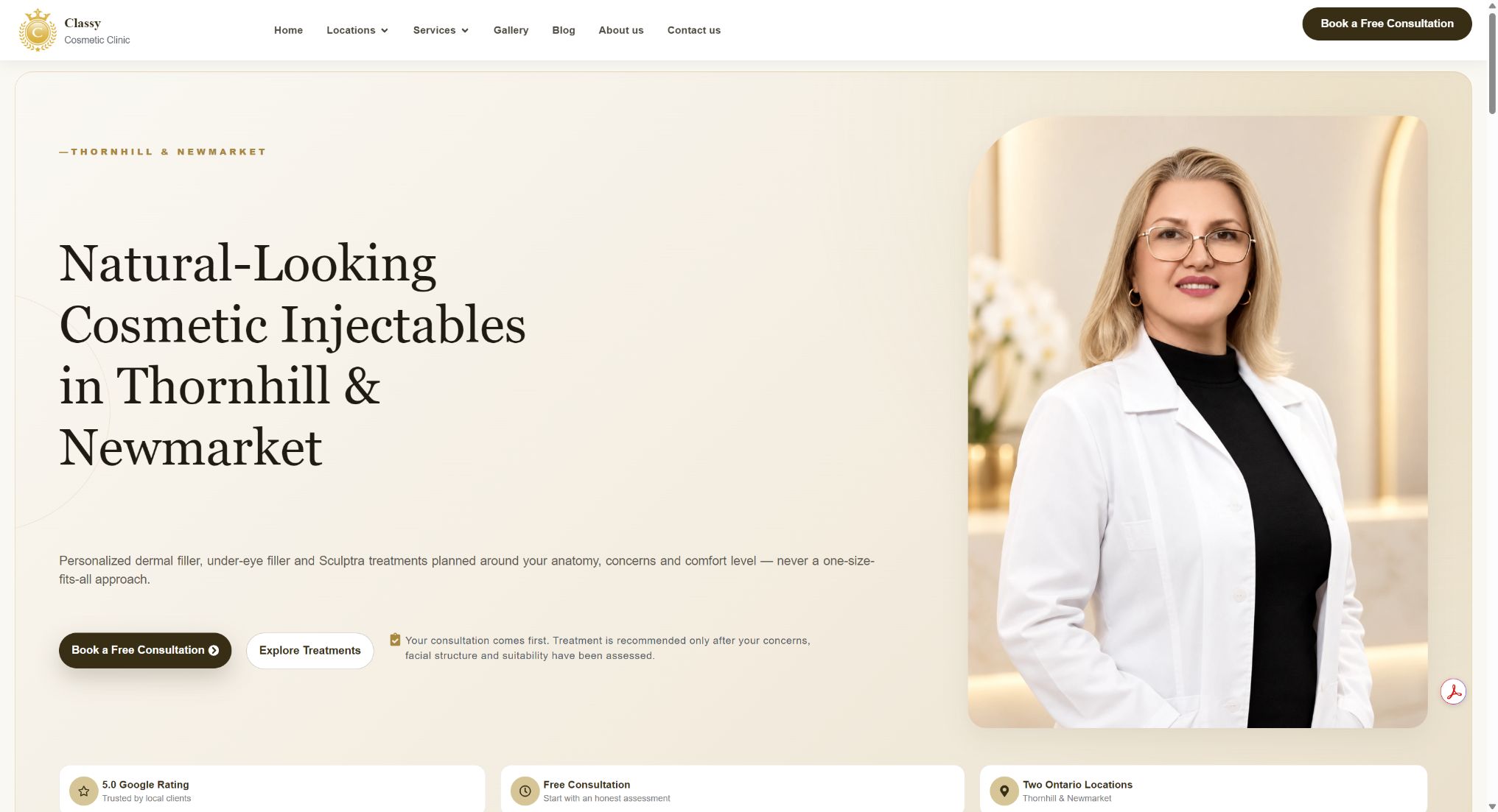 Classy Cosmetic Clinic website screenshot